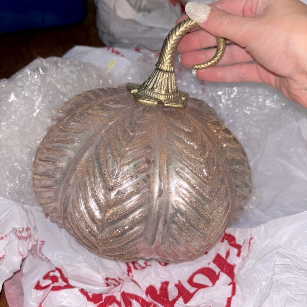 Sparkly pink rose gold glitter pumpkin